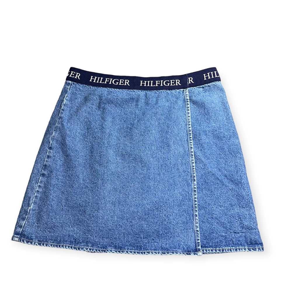 Vintage Tommy Hilfiger logo band mini skirt spell out wrap denim mini women’s 6